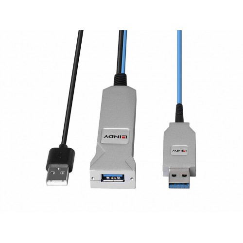 Cable Lindy extensor activo USB 3.0 de fibra óptica, 30m 43345