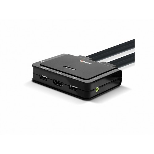 Selector LINDY 2 puertos HDMI 18G, USB 2.0 y audio KVM